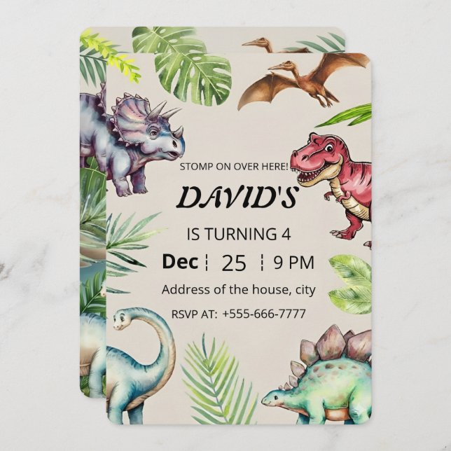 Dinosaur Birthday Invitation (Front/Back)