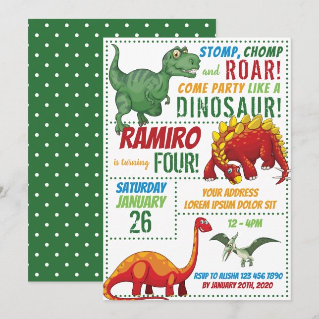 Dinosaur Birthday Invitation (Front/Back)
