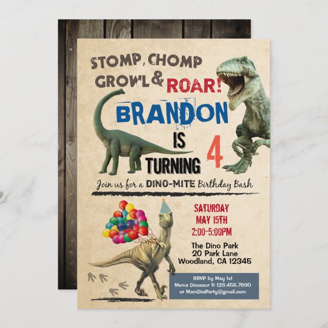 Dinosaur birthday invitation (Front/Back)
