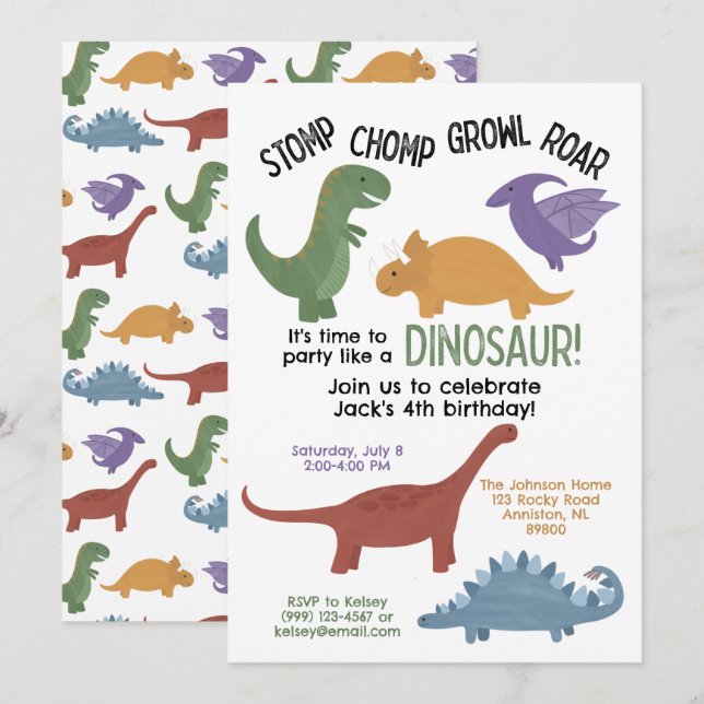 Dinosaur Birthday Invitation (Front/Back)