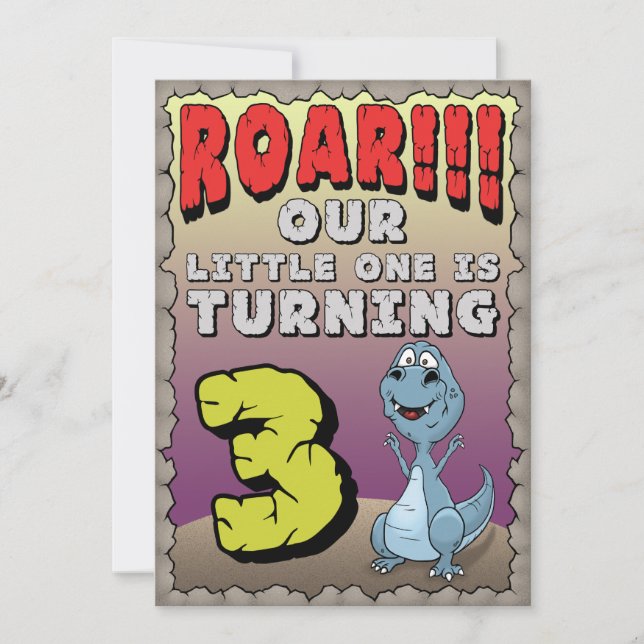 Dinosaur Birthday Invitation 3 Year Old (Front)