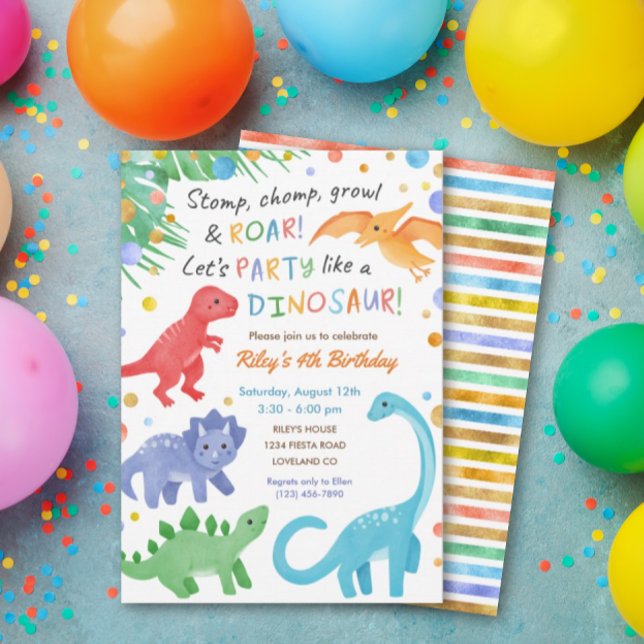 Dinosaur Birthday Invitation Colourful Cute (Creator Uploaded)