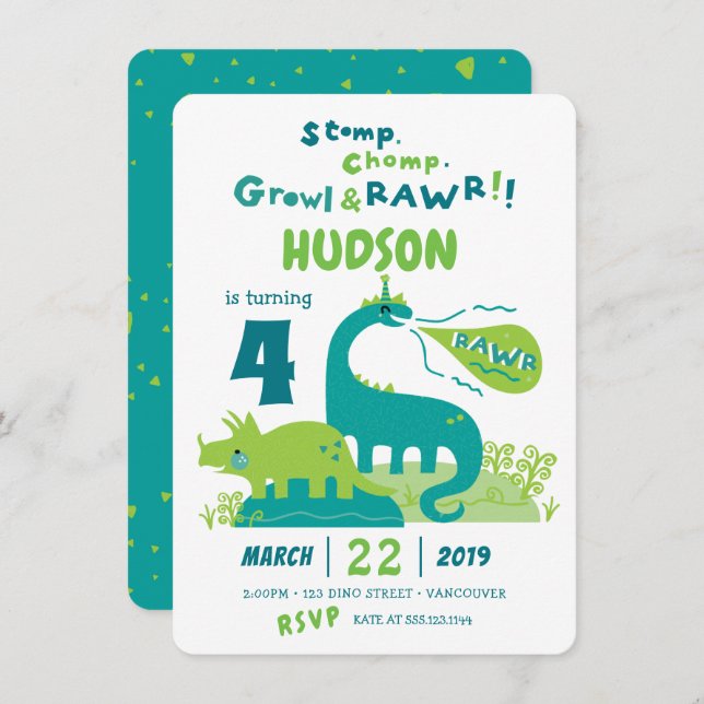 Dinosaur Birthday Invitation, dino birthday Invitation (Front/Back)