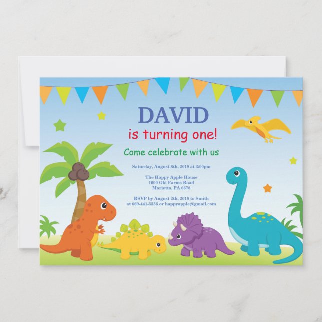Dinosaur Birthday Invitation Dino Party (Front)