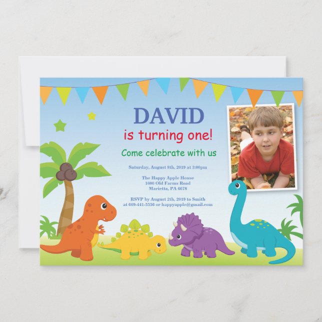 Dinosaur Birthday Invitation Dino Party (Front)
