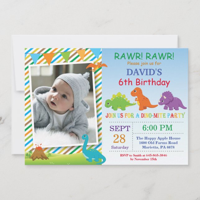 Dinosaur Birthday Invitation Dino Party (Front)