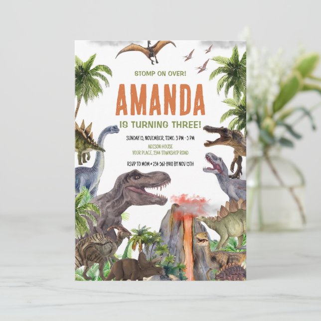 Dinosaur Birthday Invitation, Dinosaur Birthday Pa Invitation (Standing Front)