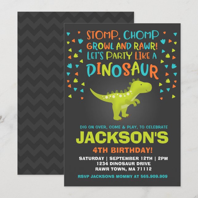 Dinosaur Birthday Invitation Dinosaur Dig Party (Front/Back)