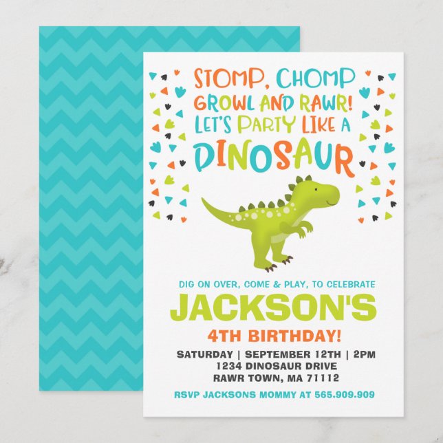 Dinosaur Birthday Invitation Dinosaur Dig Party (Front/Back)
