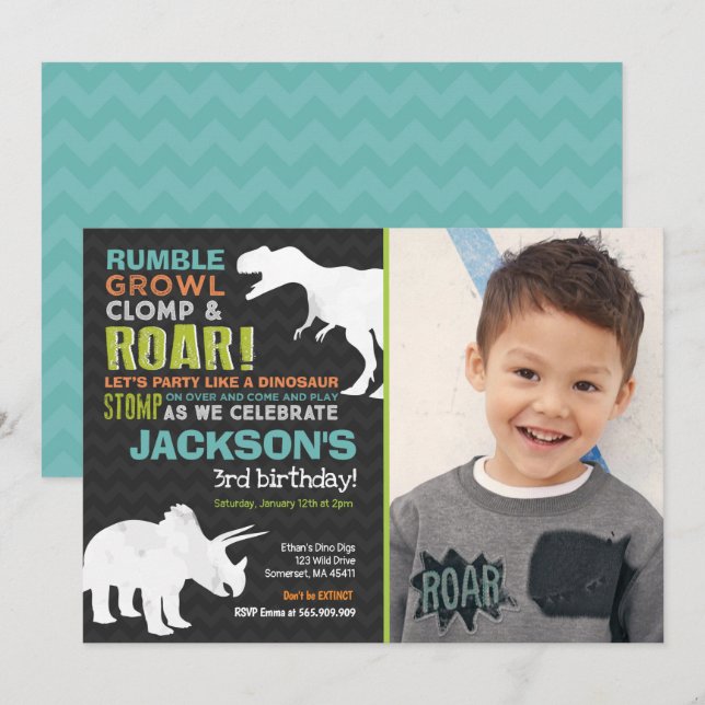 Dinosaur Birthday Invitation Dinosaur Fossil Party (Front/Back)