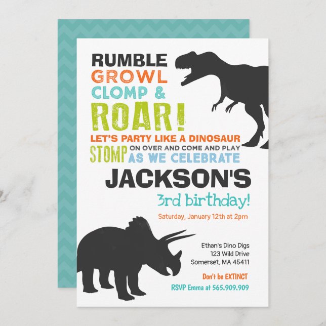 Dinosaur Birthday Invitation Dinosaur Fossil Party (Front/Back)
