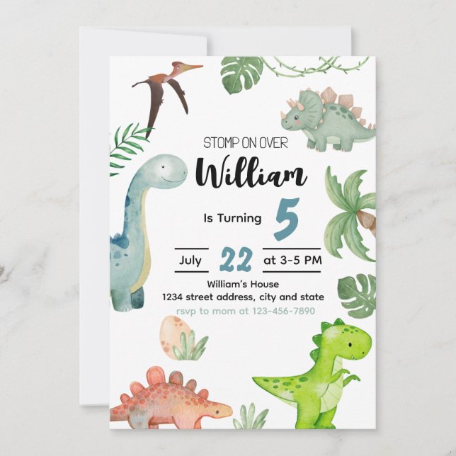 Dinosaur Birthday Invitation, Dinosaur Invitation (Front)