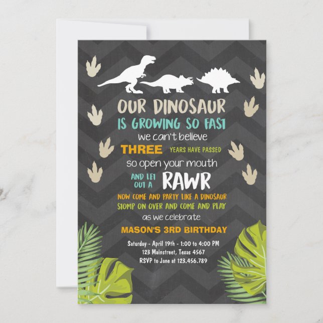 Dinosaur birthday invitation Dinosaur Party Chalk (Front)