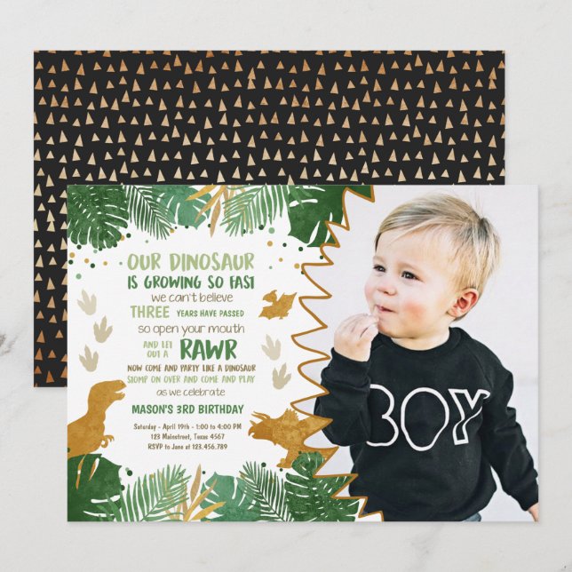 Dinosaur birthday invitation Dinosaur Party Invite (Front/Back)