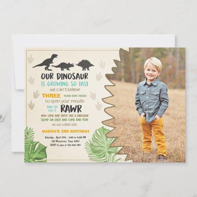Dinosaur birthday invitation Dinosaur Party Invite (Front)
