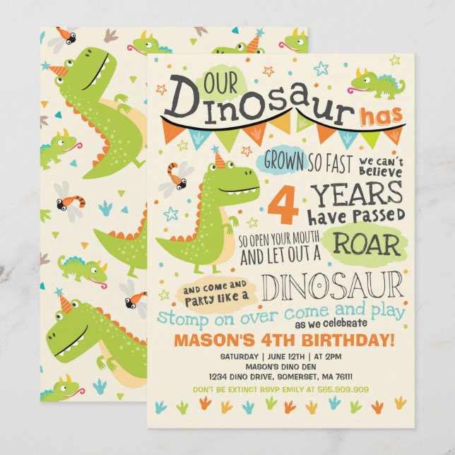 Dinosaur Birthday Invitation Dinosaur Roar Party (Front/Back)