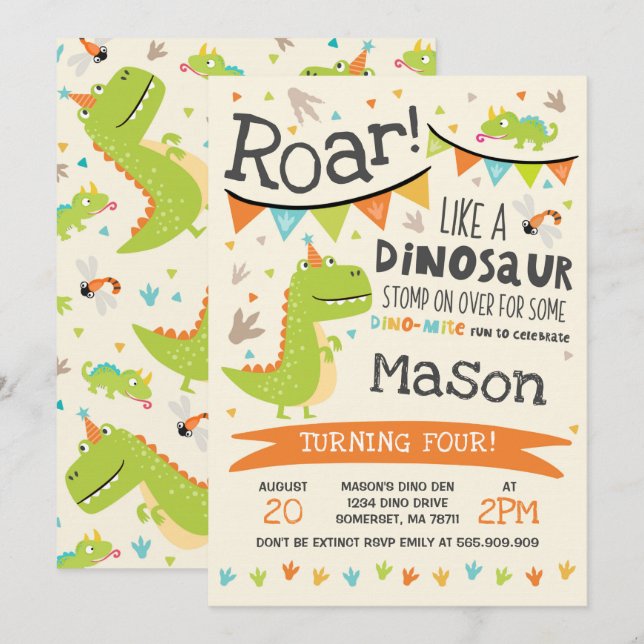 Dinosaur Birthday Invitation Dinosaur Roar Party (Front/Back)