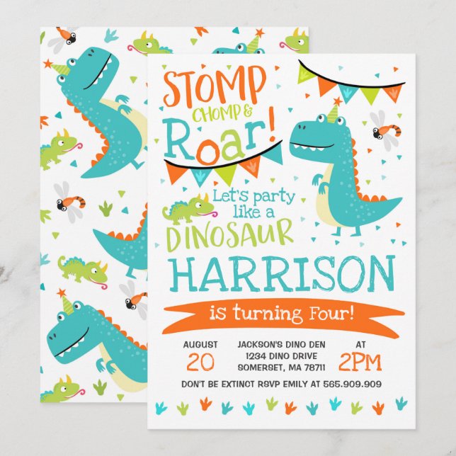 Dinosaur Birthday Invitation Dinosaur Roar Party (Front/Back)