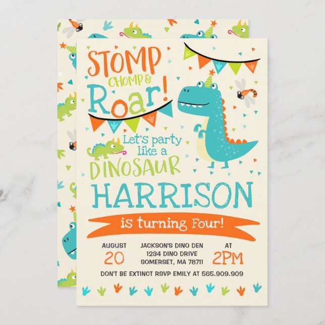 Dinosaur Birthday Invitation Dinosaur Roar Party (Front/Back)
