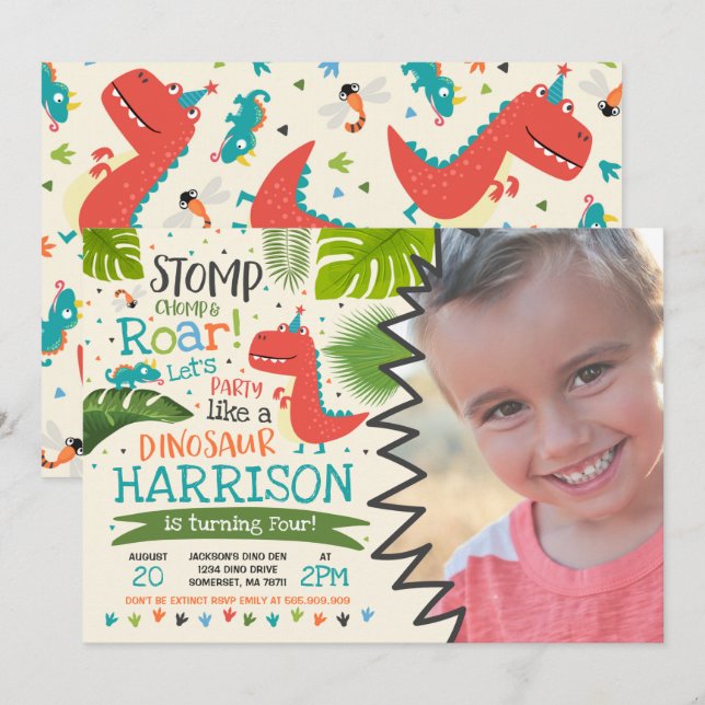 Dinosaur Birthday Invitation Dinosaur Roar Party (Front/Back)