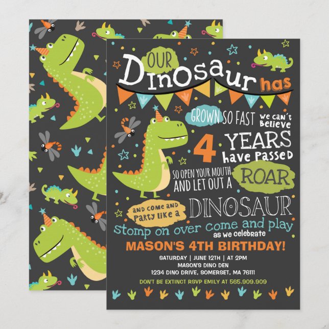 Dinosaur Birthday Invitation Dinosaur Roar Party (Front/Back)