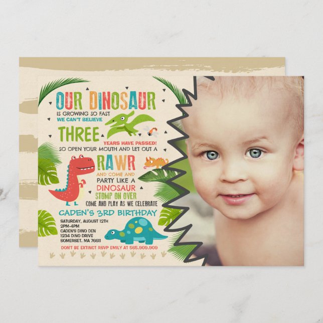 Dinosaur Birthday Invitation Dinosaur T-Rex Party (Front/Back)