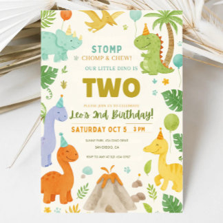 Dinosaur Birthday Invitation,EDITABLE Dinosaur 2nd Invitation