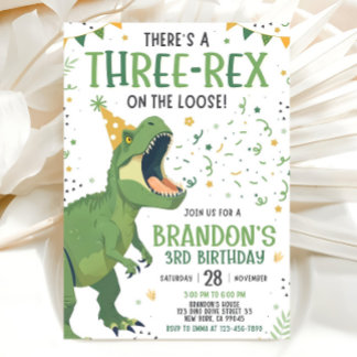 Dinosaur Birthday Invitation, Editable Three Rex 3 Invitation