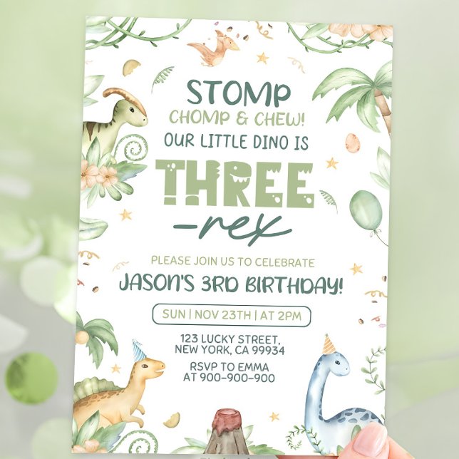 Dinosaur Birthday Invitation, EDITABLE Three-Rex 3 Invitation (Creator Uploaded)
