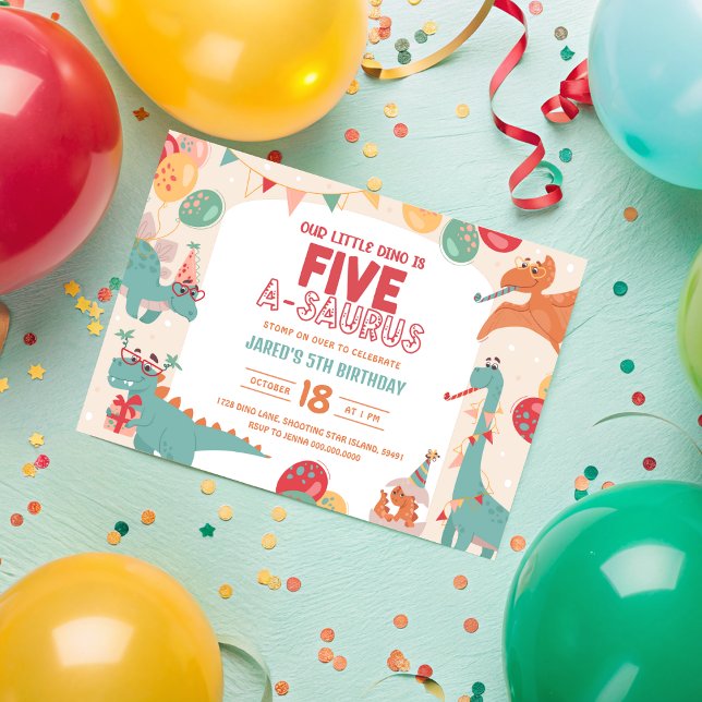 Dinosaur Birthday Invitation Five. Cute Dino 5th P (Dinosaur Birthday Invitation Five. Cute Dino 5th Party Invite. Printable Boy Modern Digital Download)