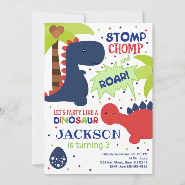 Dinosaur Birthday Invitation for a Boy (Front)