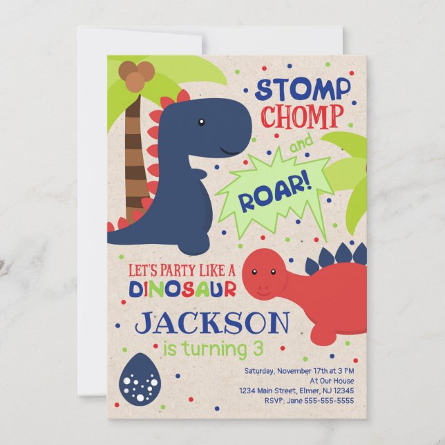 Dinosaur Birthday Invitation for a Boy (Front)