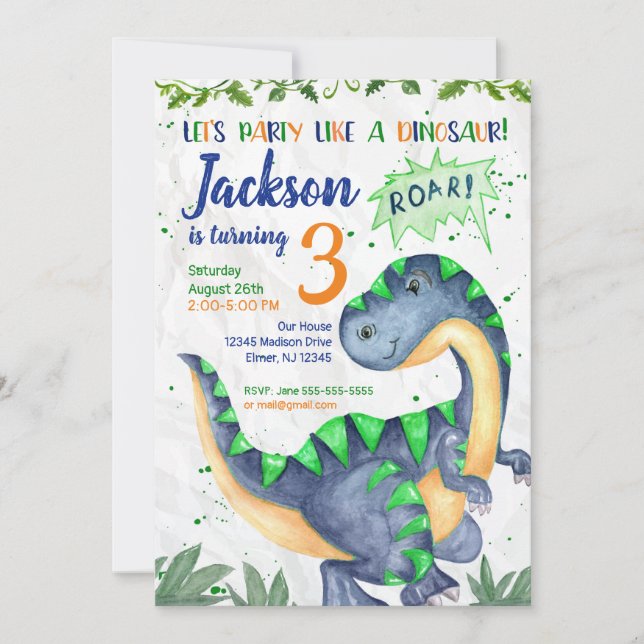 Dinosaur Birthday Invitation for a Boy (Front)