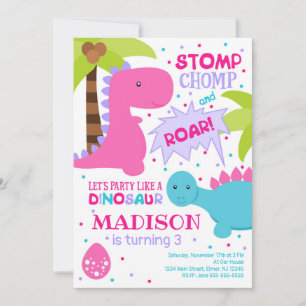 Dinosaur Birthday Invitation for a Girl