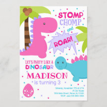 Dinosaur Birthday Invitation for a Girl