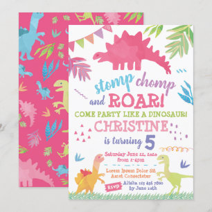 Dinosaur Birthday Invitation for Girl