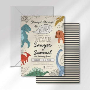 Dinosaur Birthday Invitation for Twins