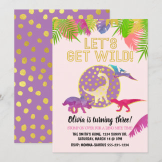 Dinosaur Birthday Invitation Girl Birthday Purple