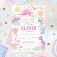 DINOSAUR BIRTHDAY Invitation Girl Three Rex