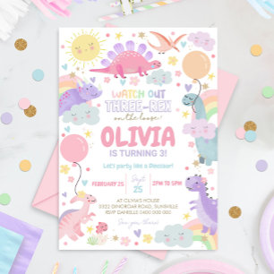 DINOSAUR BIRTHDAY Invitation Girl Three Rex