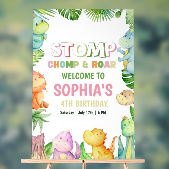 Dinosaur Birthday Invitation Girls Dino Birthday  Acrylic Sign (Neutral)