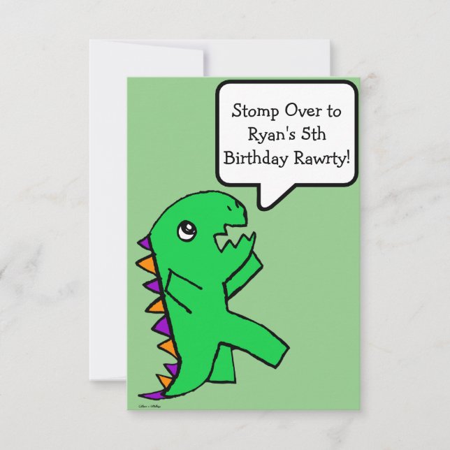 Dinosaur Birthday Invitation Green Flat Card (Front)