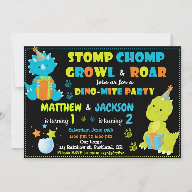 Dinosaur birthday invitation Joint birthday party (Front)