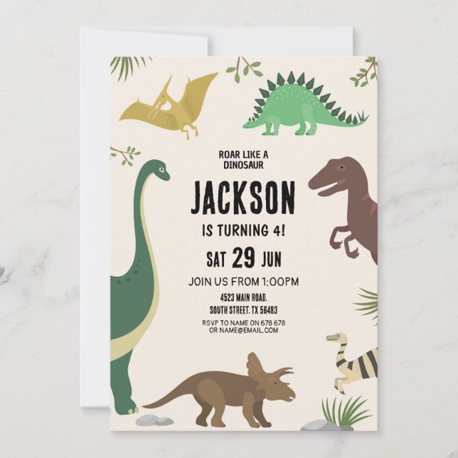 Dinosaur Birthday Invitation Party Boys Dinos (Front)