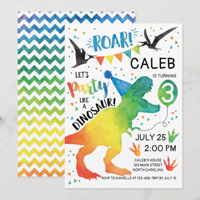 Dinosaur Birthday Invitation Party Like a Dinosaur (Front/Back)
