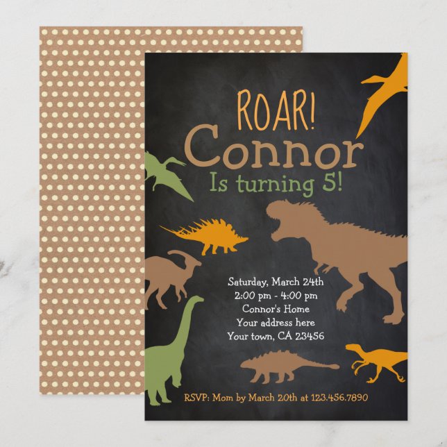 Dinosaur Birthday Invitation, Roar Party Invitation (Front/Back)