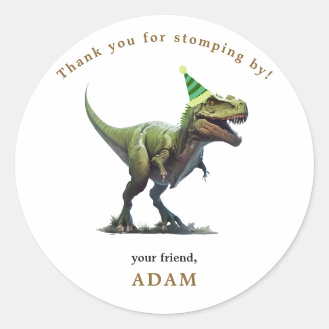 Dinosaur Birthday Invitation, Three rex Birthday Classic Round Sticker (Front)