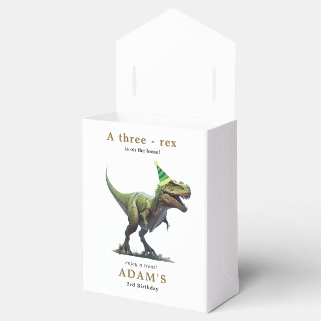 Dinosaur Birthday Invitation, Three rex Birthday Favour Box (Opened)