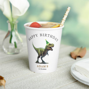 Dinosaur Birthday Invitation, Three rex Birthday Paper Cups