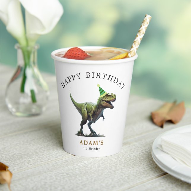 Dinosaur Birthday Invitation, Three rex Birthday Paper Cups (Insitu)